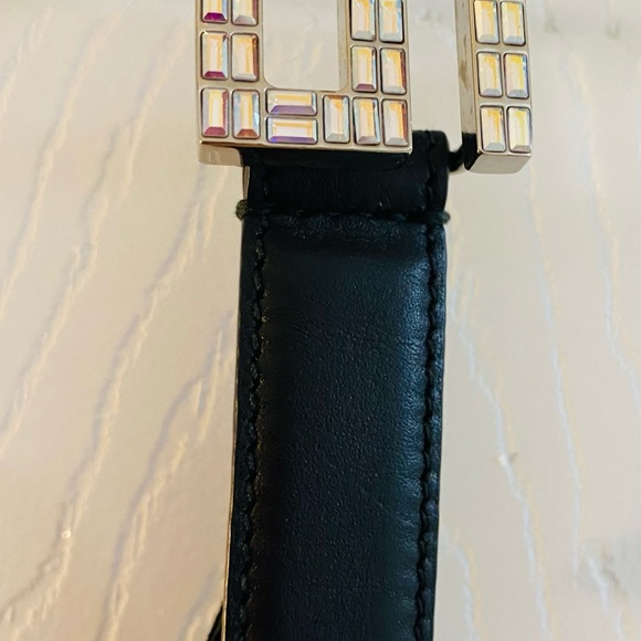 GUCCI Leather Belt w/Crystal G Buckle - Picture 2 of 8